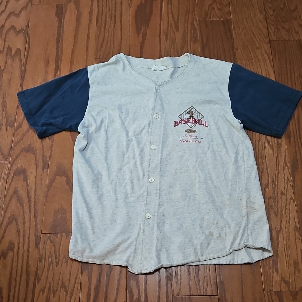Vintage North Carolina Baseball Jersey Size L 150 Years Celebration Gray Blue